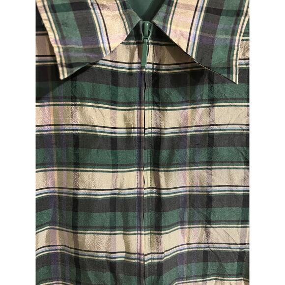 SILKLAND | Green Plaid Silk Zip Up Jacket - Picture 4 of 6